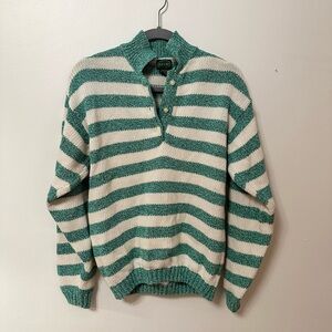 Izod V-Neck Sweater in Green and Cream Stripes